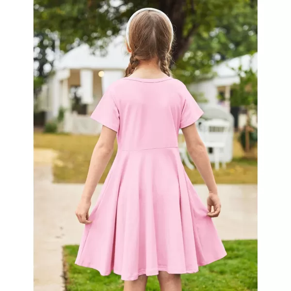 Arshiner Girls Dress Basic Short Sleeve A Line Swing Skater Twirl School Party Dress