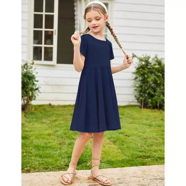 Arshiner Girls Dress Basic Short Sleeve A Line Swing Skater Twirl School Party Dress