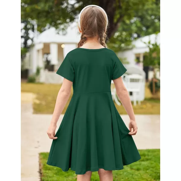 Arshiner Girls Dress Basic Short Sleeve A Line Swing Skater Twirl School Party Dress