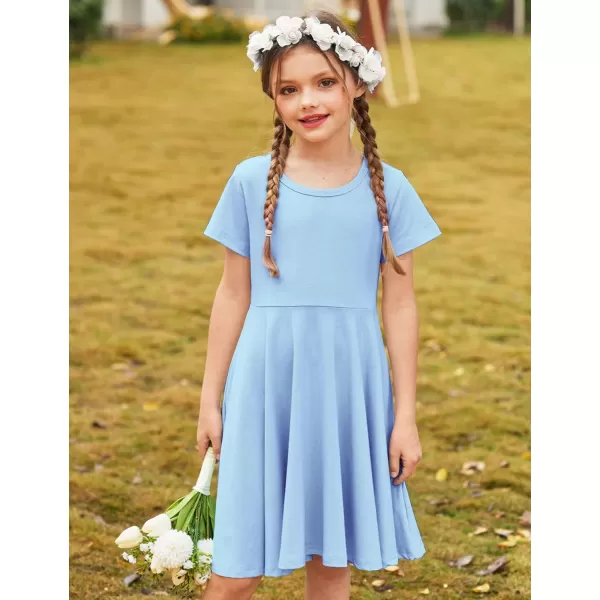 Arshiner Girls Dress Basic Short Sleeve A Line Swing Skater Twirl School Party Dress