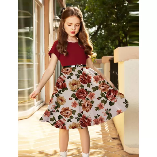 Arshiner Girls Dress Basic Short Sleeve A Line Swing Skater Twirl School Party Dress