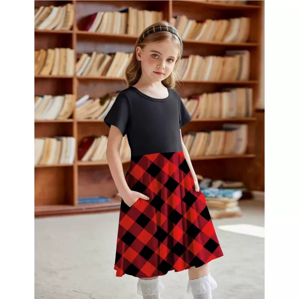 Arshiner Girls Dress Basic Short Sleeve A Line Swing Skater Twirl School Party Dress