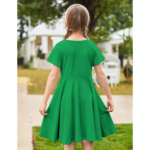 Arshiner Girls Dress Basic Short Sleeve A Line Swing Skater Twirl School Party Dress