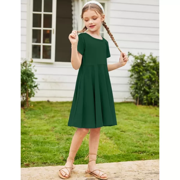 Arshiner Girls Dress Basic Short Sleeve A Line Swing Skater Twirl School Party Dress