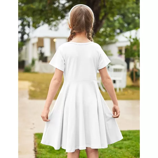 Arshiner Girls Dress Basic Short Sleeve A Line Swing Skater Twirl School Party Dress