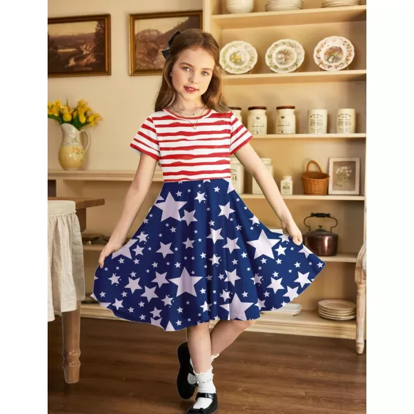 Arshiner Girls Dress Basic Short Sleeve A Line Swing Skater Twirl School Party Dress