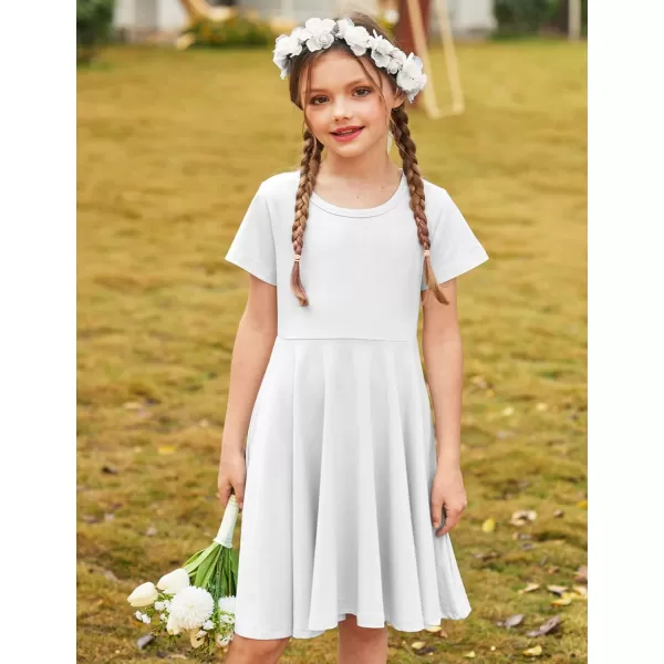 Arshiner Girls Dress Basic Short Sleeve A Line Swing Skater Twirl School Party Dress