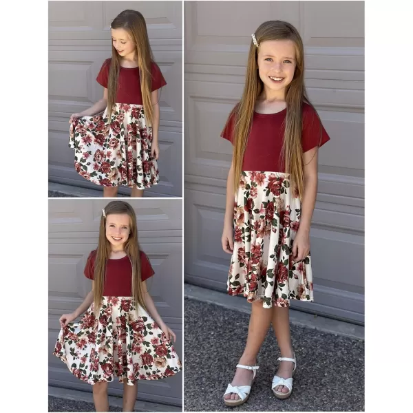 Arshiner Girls Dress Basic Short Sleeve A Line Swing Skater Twirl School Party Dress