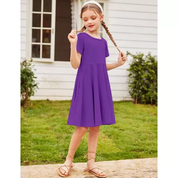 Arshiner Girls Dress Basic Short Sleeve A Line Swing Skater Twirl School Party Dress