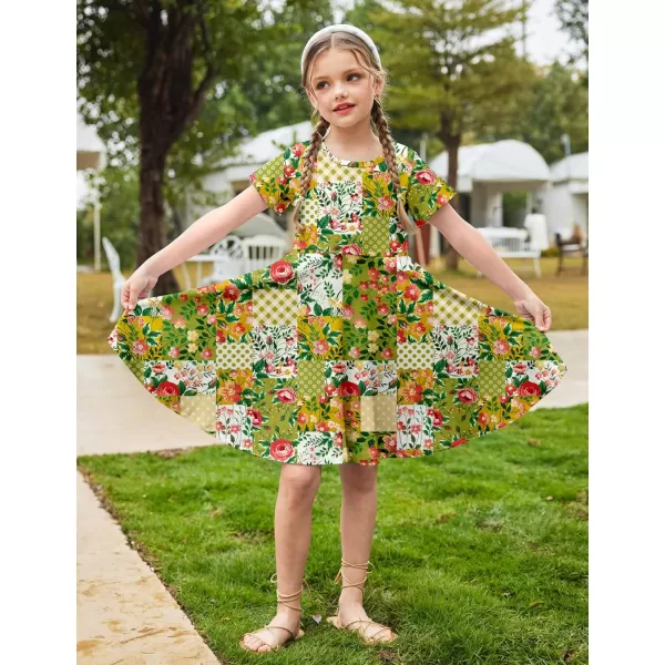 Arshiner Girls Dress Basic Short Sleeve A Line Swing Skater Twirl School Party Dress