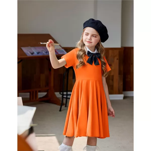 Arshiner Girls Dress Basic Short Sleeve A Line Swing Skater Twirl School Party Dress