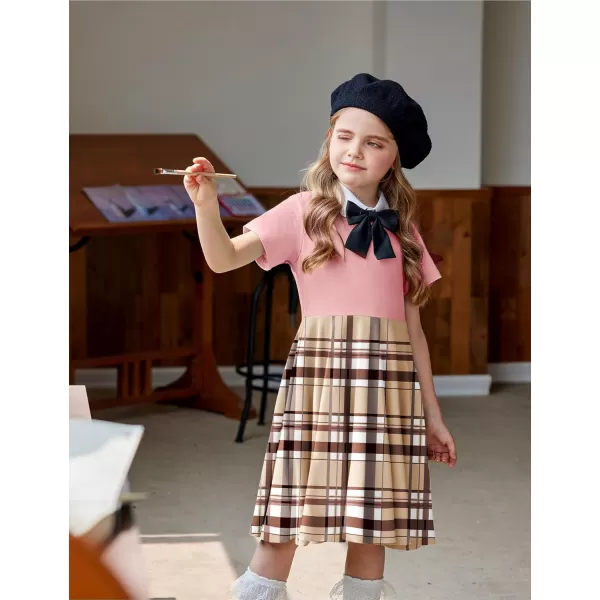 Arshiner Girls Dress Basic Short Sleeve A Line Swing Skater Twirl School Party Dress