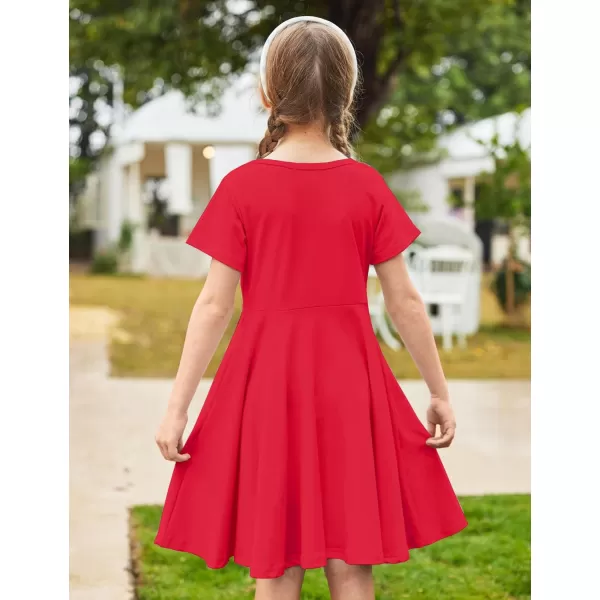 Arshiner Girls Dress Basic Short Sleeve A Line Swing Skater Twirl School Party Dress