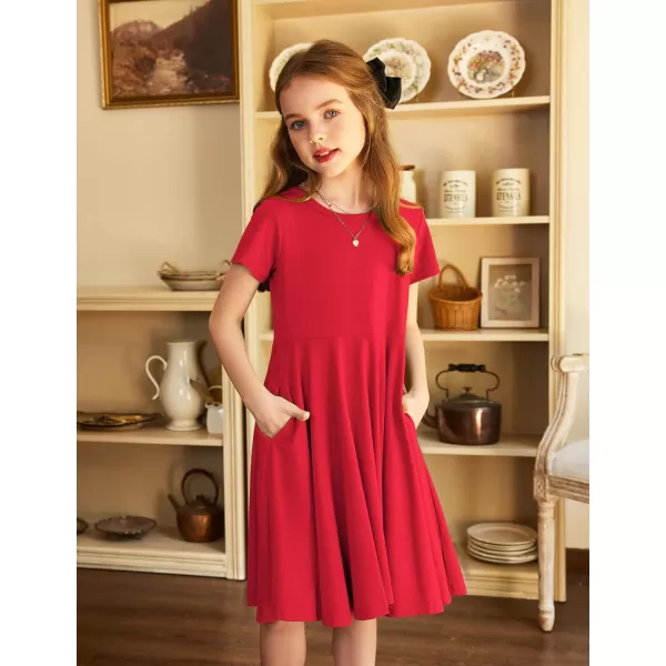 Arshiner Girls Dress Basic Short Sleeve A Line Swing Skater Twirl School Party Dress