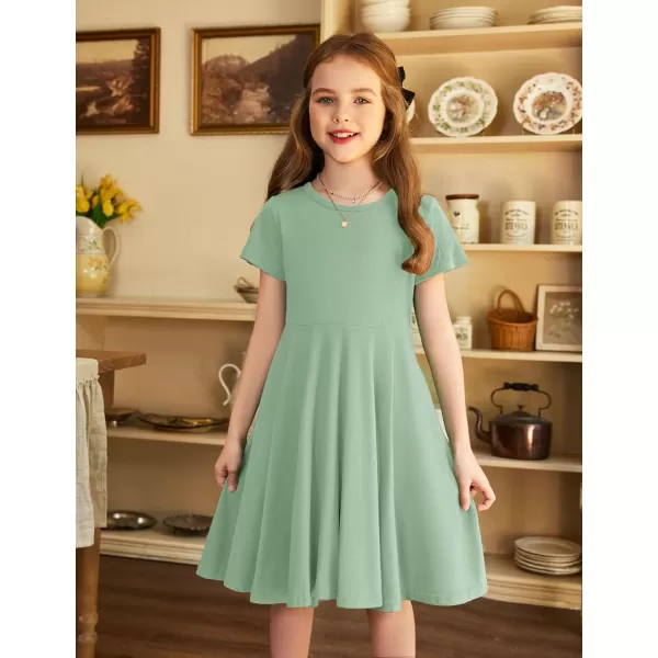Arshiner Girls Dress Basic Short Sleeve A Line Swing Skater Twirl School Party Dress