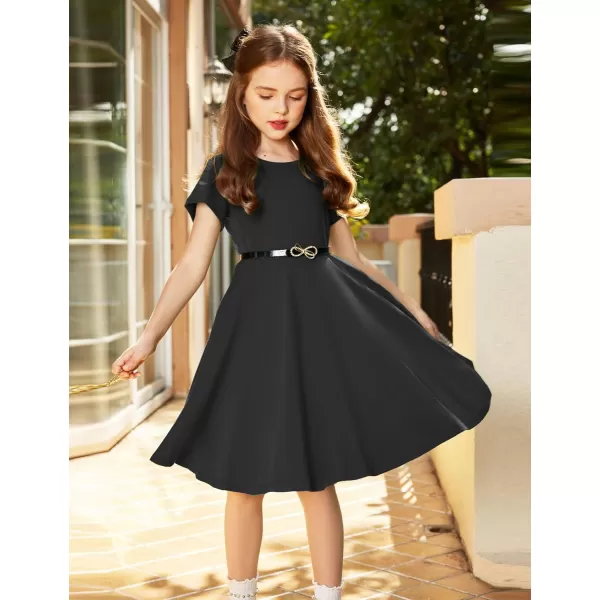 Arshiner Girls Dress Basic Short Sleeve A Line Swing Skater Twirl School Party Dress