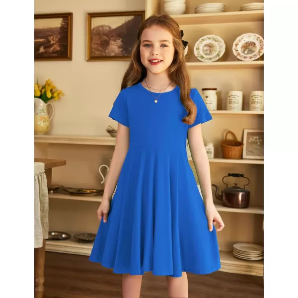 Arshiner Girls Dress Basic Short Sleeve A Line Swing Skater Twirl School Party Dress