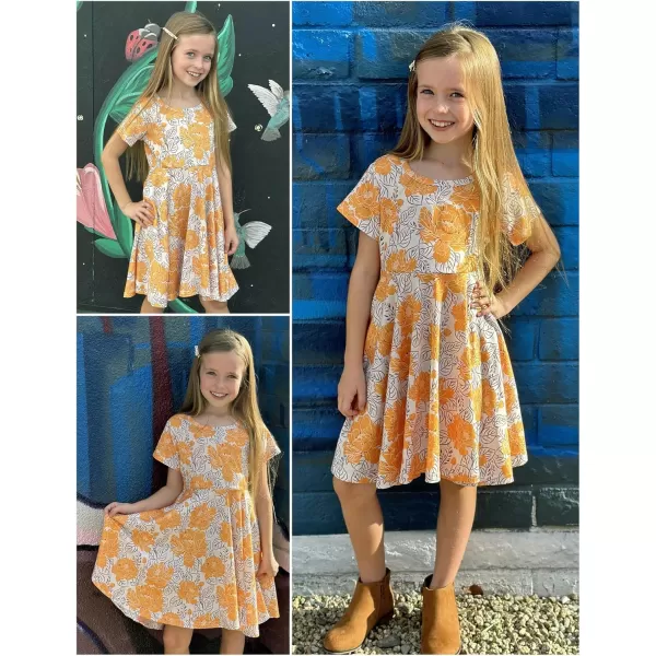 Arshiner Girls Dress Basic Short Sleeve A Line Swing Skater Twirl School Party Dress