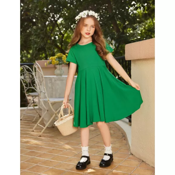 Arshiner Girls Dress Basic Short Sleeve A Line Swing Skater Twirl School Party Dress