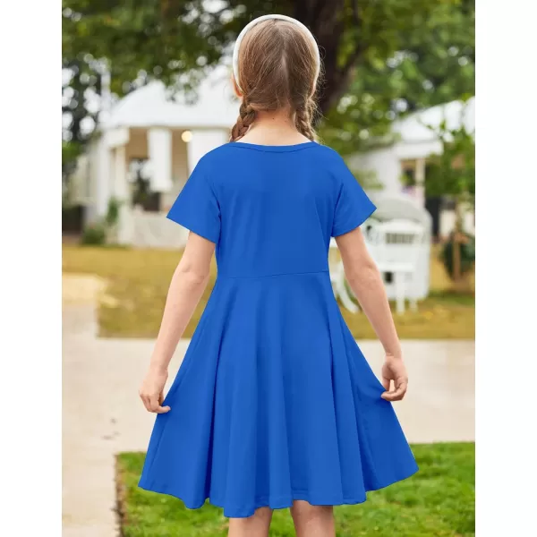 Arshiner Girls Dress Basic Short Sleeve A Line Swing Skater Twirl School Party Dress