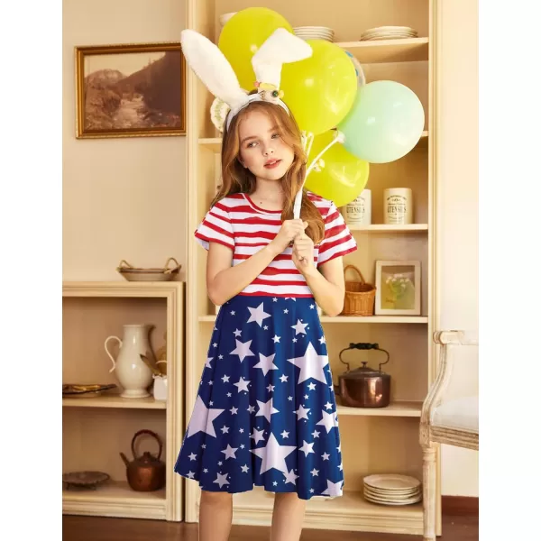 Arshiner Girls Dress Basic Short Sleeve A Line Swing Skater Twirl School Party Dress