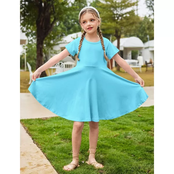 Arshiner Girls Dress Basic Short Sleeve A Line Swing Skater Twirl School Party Dress