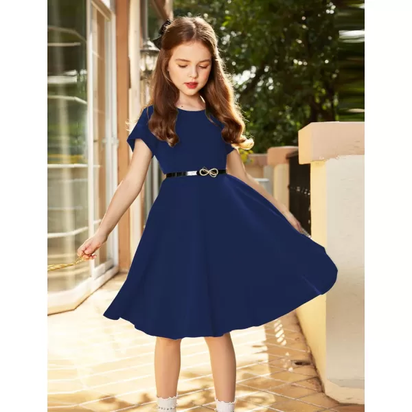 Arshiner Girls Dress Basic Short Sleeve A Line Swing Skater Twirl School Party Dress
