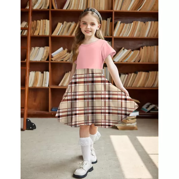 Arshiner Girls Dress Basic Short Sleeve A Line Swing Skater Twirl School Party Dress