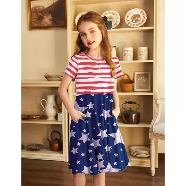 Arshiner Girls Dress Basic Short Sleeve A Line Swing Skater Twirl School Party Dress