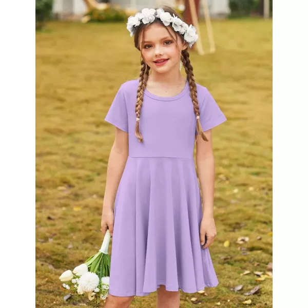 Arshiner Girls Dress Basic Short Sleeve A Line Swing Skater Twirl School Party Dress