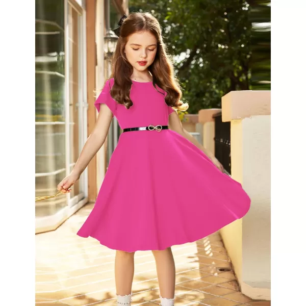Arshiner Girls Dress Basic Short Sleeve A Line Swing Skater Twirl School Party Dress