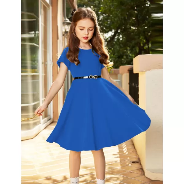 Arshiner Girls Dress Basic Short Sleeve A Line Swing Skater Twirl School Party Dress