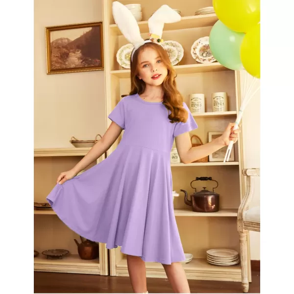Arshiner Girls Dress Basic Short Sleeve A Line Swing Skater Twirl School Party Dress