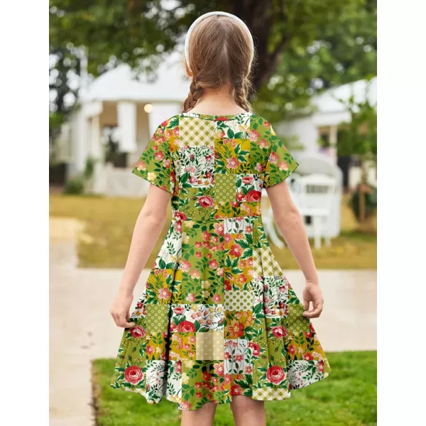 Arshiner Girls Dress Basic Short Sleeve A Line Swing Skater Twirl School Party Dress
