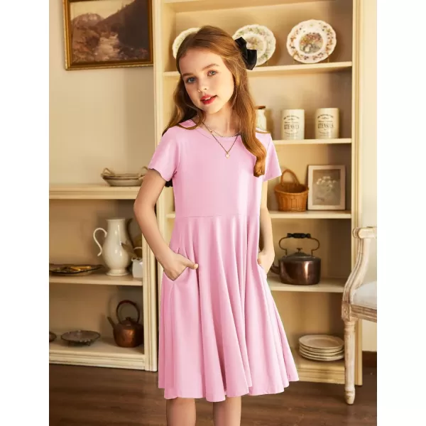 Arshiner Girls Dress Basic Short Sleeve A Line Swing Skater Twirl School Party Dress