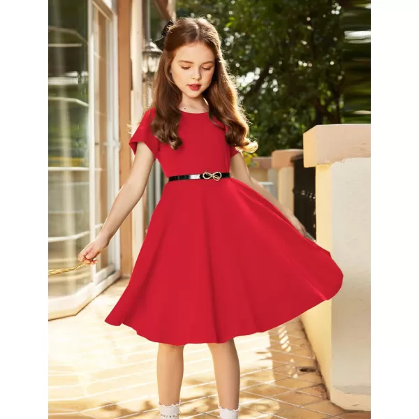 Arshiner Girls Dress Basic Short Sleeve A Line Swing Skater Twirl School Party Dress
