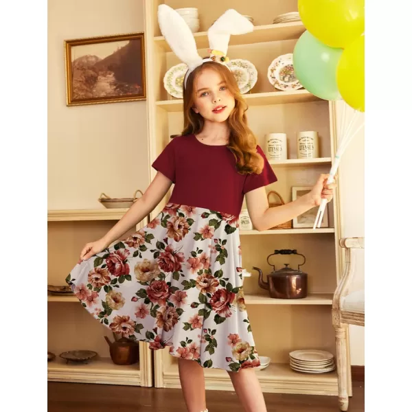 Arshiner Girls Dress Basic Short Sleeve A Line Swing Skater Twirl School Party Dress