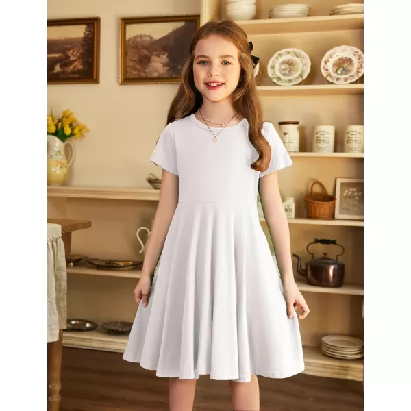 Arshiner Girls Dress Basic Short Sleeve A Line Swing Skater Twirl School Party Dress