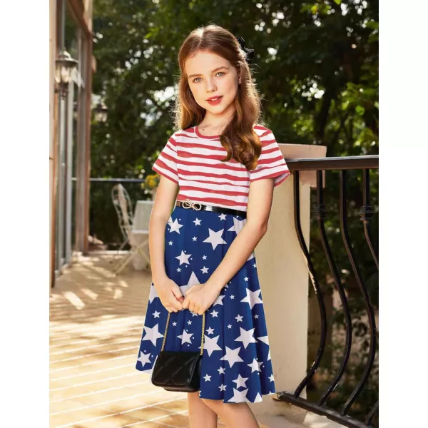 Arshiner Girls Dress Basic Short Sleeve A Line Swing Skater Twirl School Party Dress