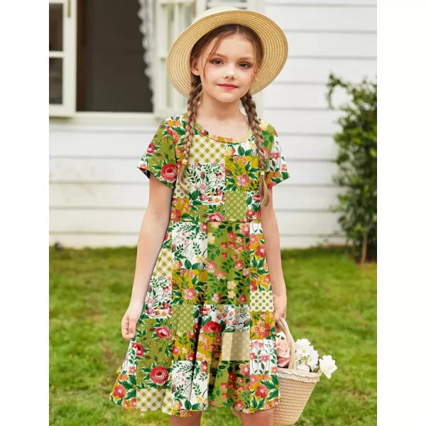 Arshiner Girls Dress Basic Short Sleeve A Line Swing Skater Twirl School Party Dress