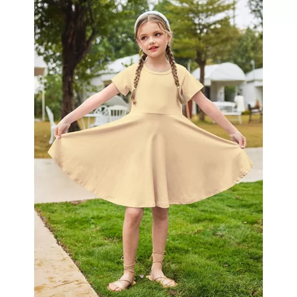 Arshiner Girls Dress Basic Short Sleeve A Line Swing Skater Twirl School Party Dress