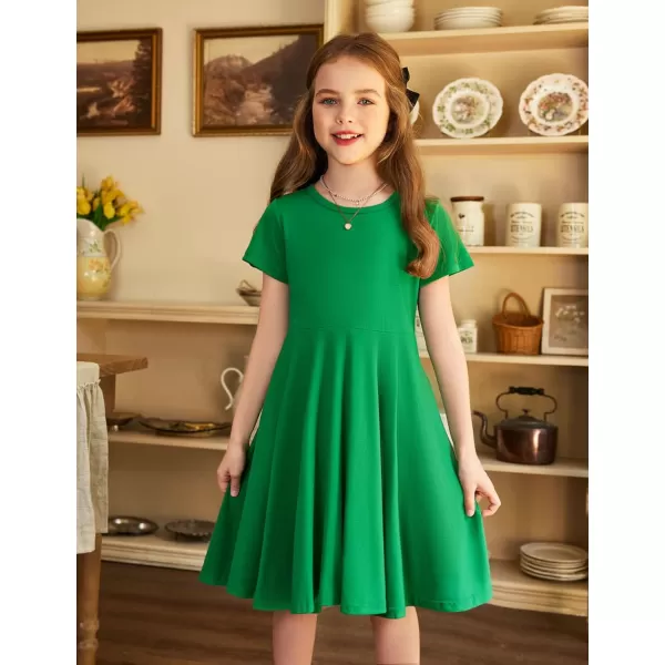 Arshiner Girls Dress Basic Short Sleeve A Line Swing Skater Twirl School Party Dress