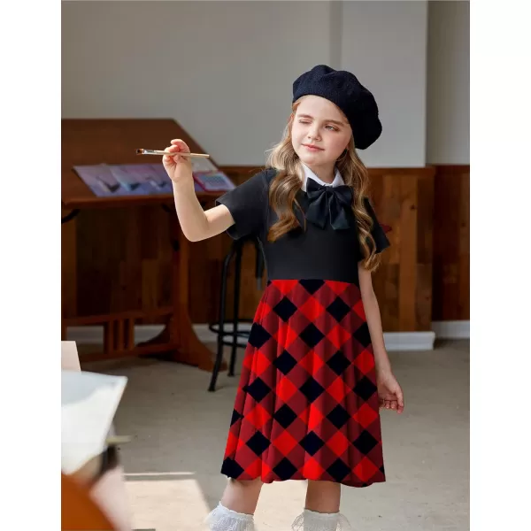 Arshiner Girls Dress Basic Short Sleeve A Line Swing Skater Twirl School Party Dress