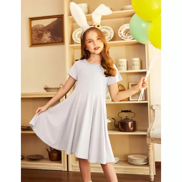 Arshiner Girls Dress Basic Short Sleeve A Line Swing Skater Twirl School Party Dress