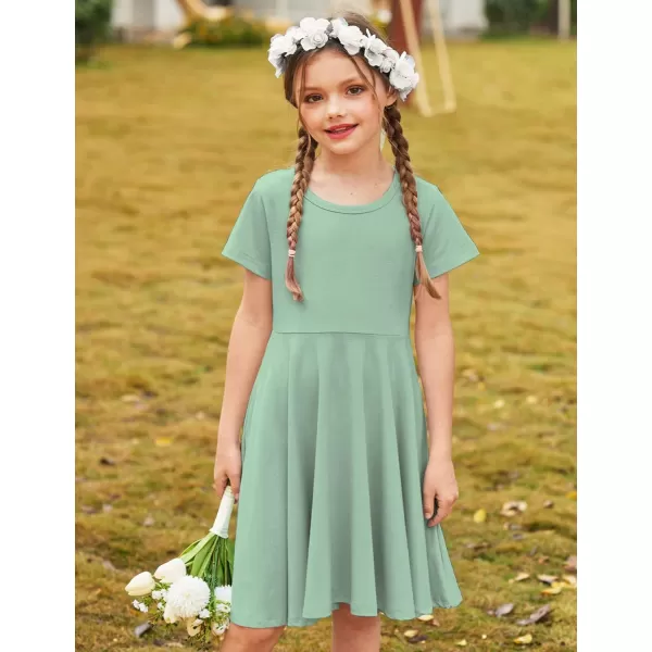 Arshiner Girls Dress Basic Short Sleeve A Line Swing Skater Twirl School Party Dress