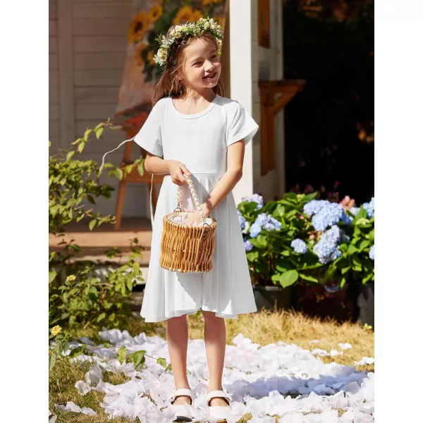 Arshiner Girls Dress Basic Short Sleeve A Line Swing Skater Twirl School Party Dress