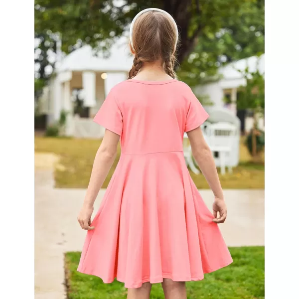 Arshiner Girls Dress Basic Short Sleeve A Line Swing Skater Twirl School Party Dress
