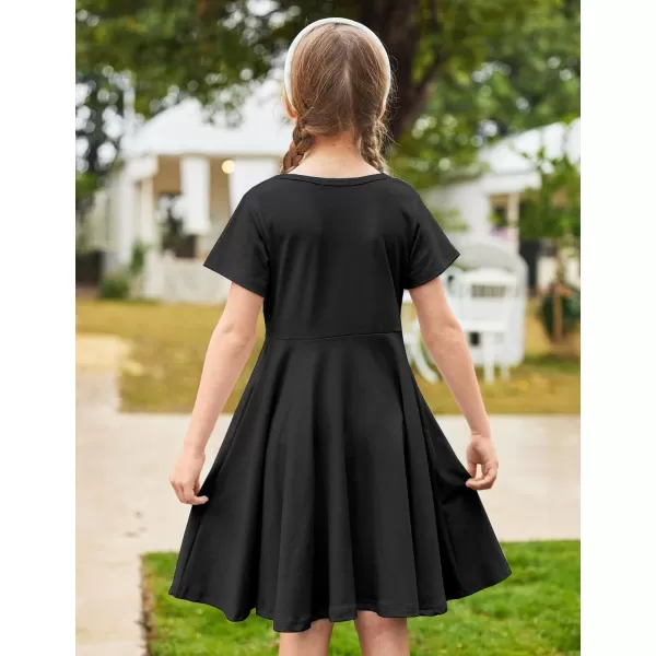 Arshiner Girls Dress Basic Short Sleeve A Line Swing Skater Twirl School Party Dress