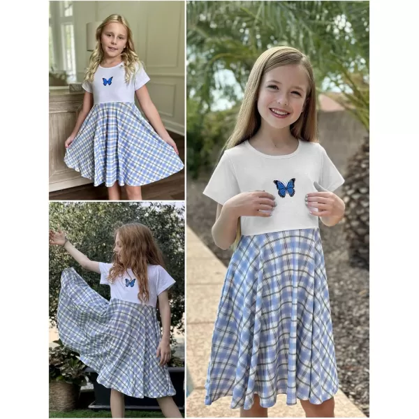 Arshiner Girls Dress Basic Short Sleeve A Line Swing Skater Twirl School Party Dress