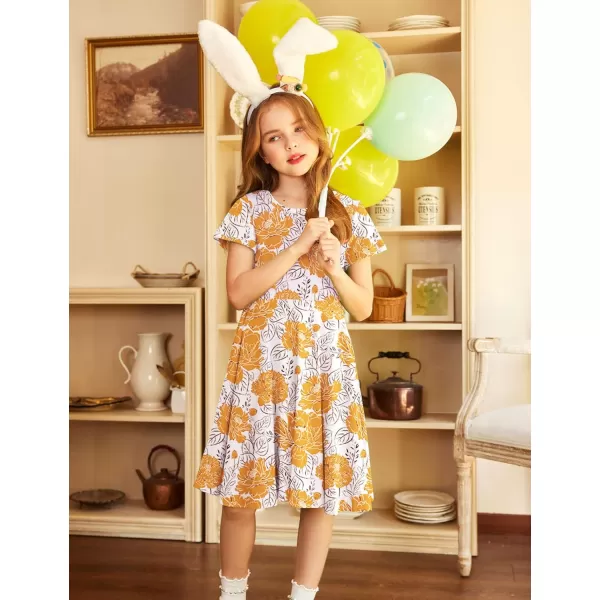 Arshiner Girls Dress Basic Short Sleeve A Line Swing Skater Twirl School Party Dress